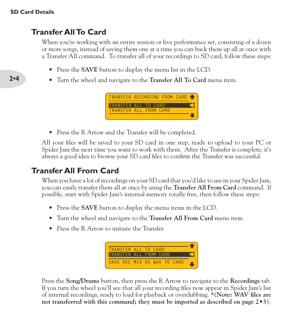 Transfer all to card, Transfer all from card | Line 6 Spider Jam Amp User Manual | Page 12 / 27