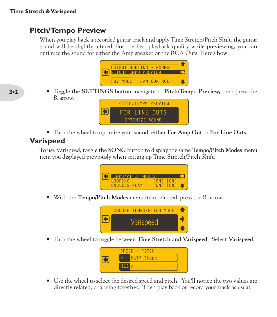 Varispeed, Pitch/tempo preview | Line 6 Spider Jam Amp User Manual | Page 16 / 27
