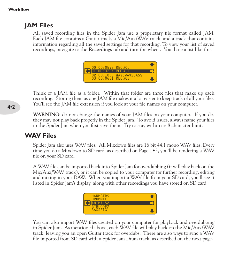 Jam files, Wav files | Line 6 Spider Jam Amp User Manual | Page 20 / 27