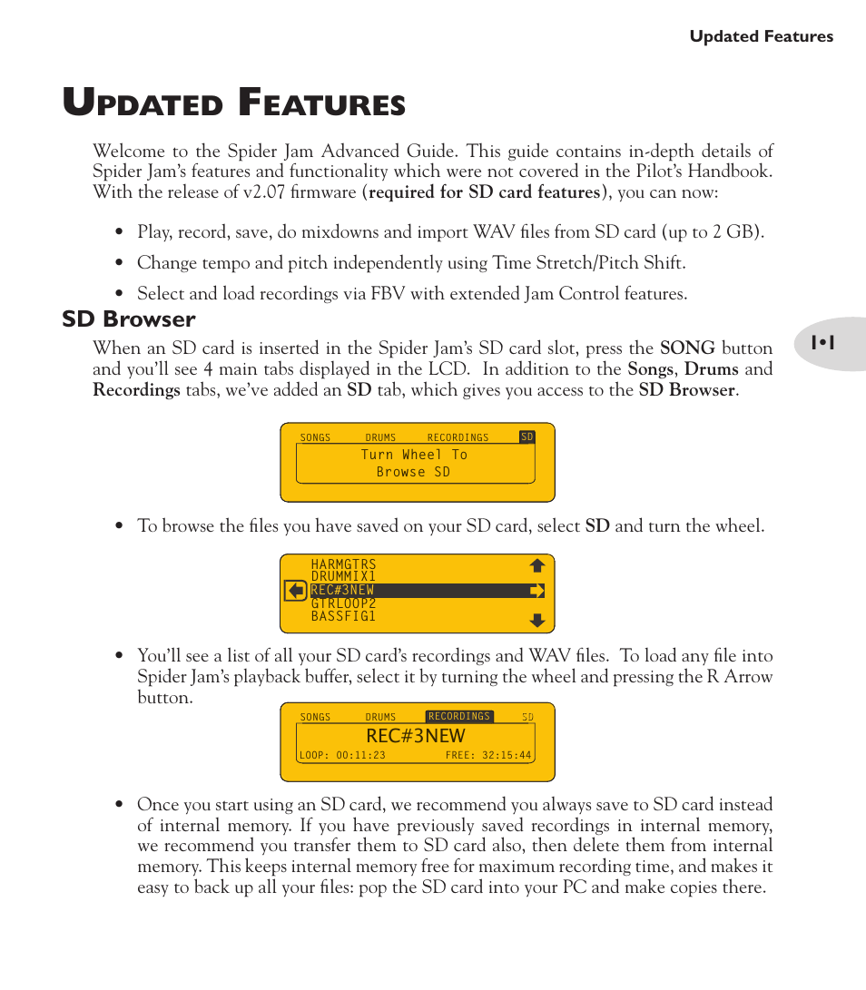 Pdated, Eatures, Sd browser | Line 6 Spider Jam Amp User Manual | Page 5 / 27