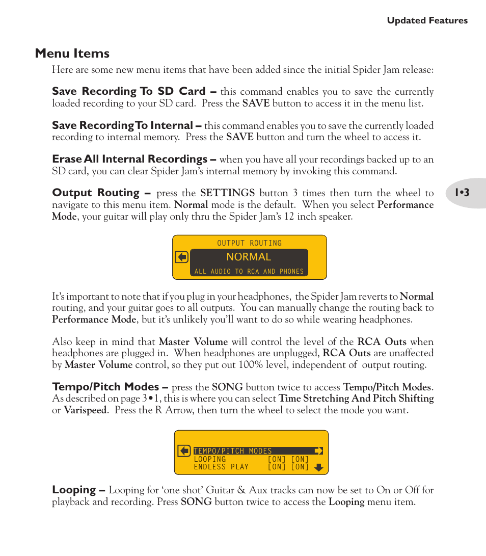 Menu items | Line 6 Spider Jam Amp User Manual | Page 7 / 27