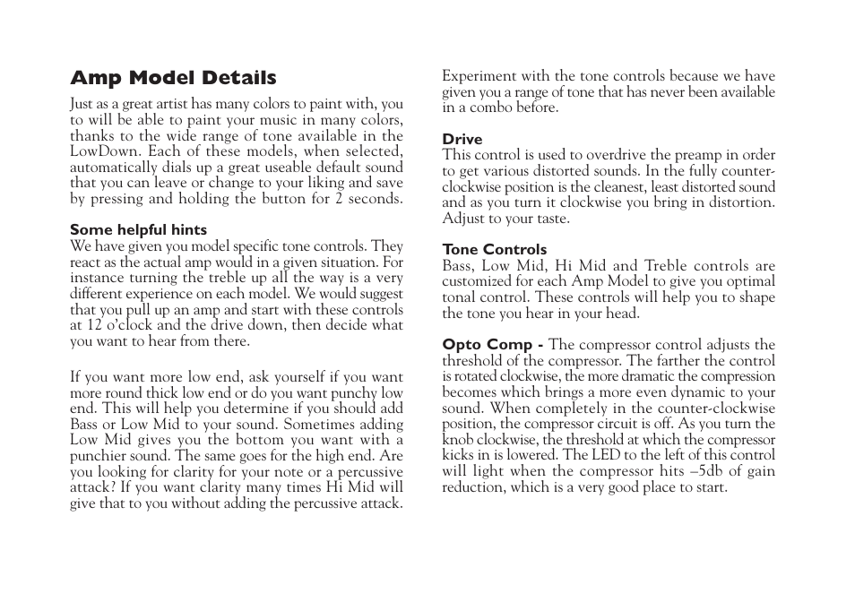 Amp model details | Line 6 Studio 110 User Manual | Page 10 / 14