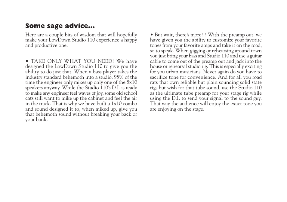 Some sage advice | Line 6 Studio 110 User Manual | Page 9 / 14