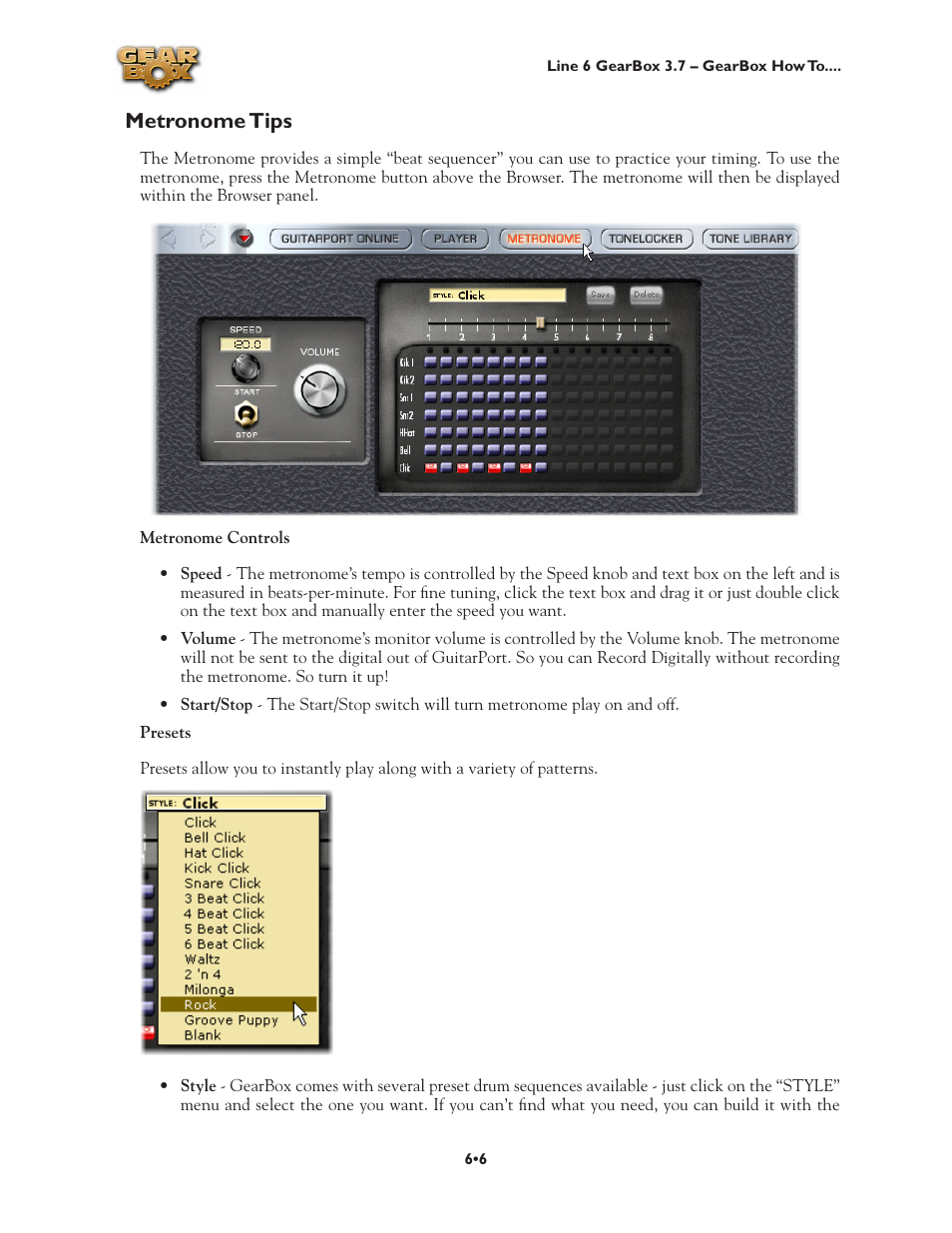 Metronome tips •6, Metronome tips | Line 6 3.7 User Manual | Page 113 / 223
