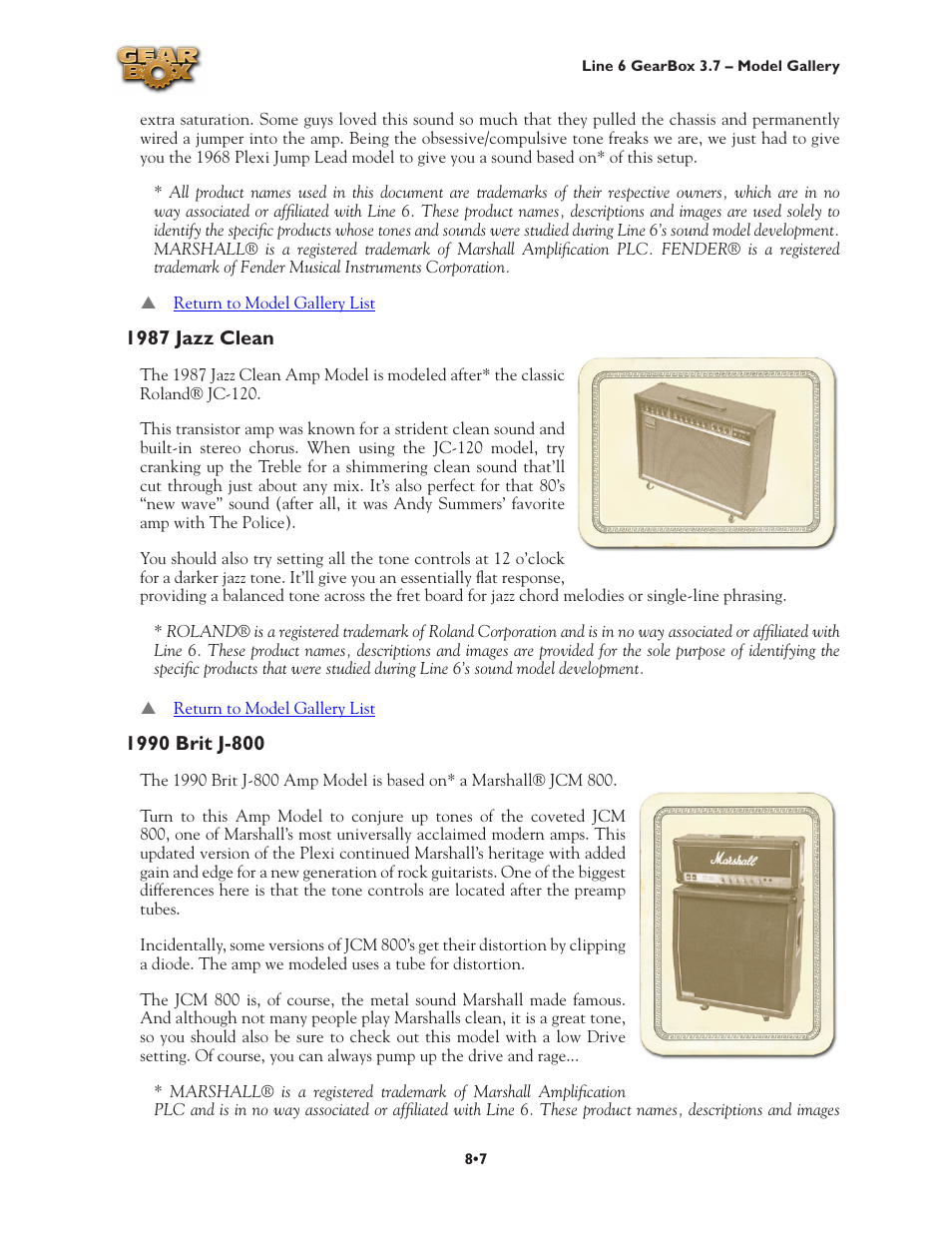 1987 jazz clean •7 1990 brit j-800 •7 | Line 6 3.7 User Manual | Page 145 / 223
