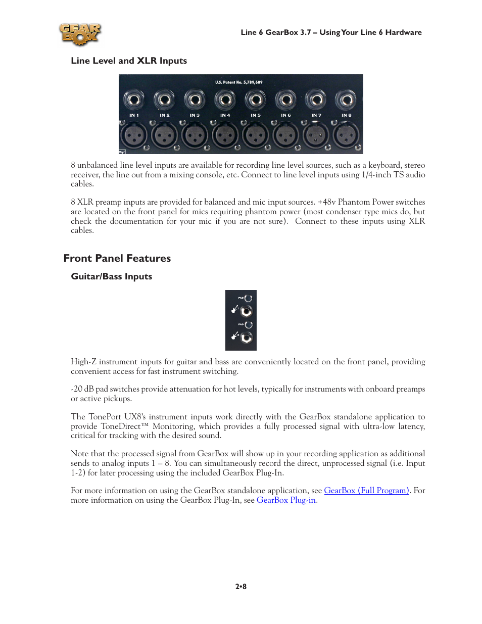 Front panel features | Line 6 3.7 User Manual | Page 15 / 223