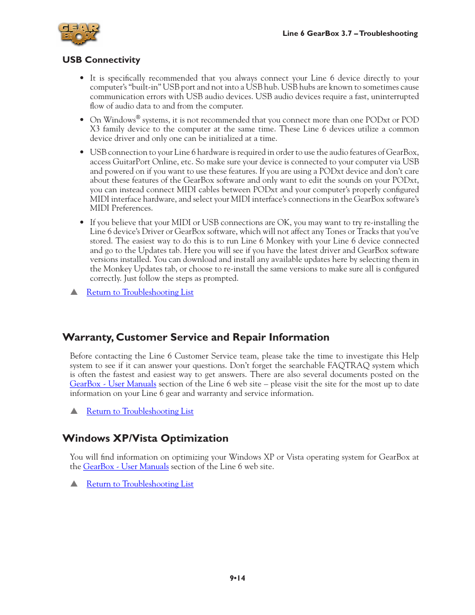 Warranty, customer service and repair information, Windows xp/vista optimization | Line 6 3.7 User Manual | Page 184 / 223