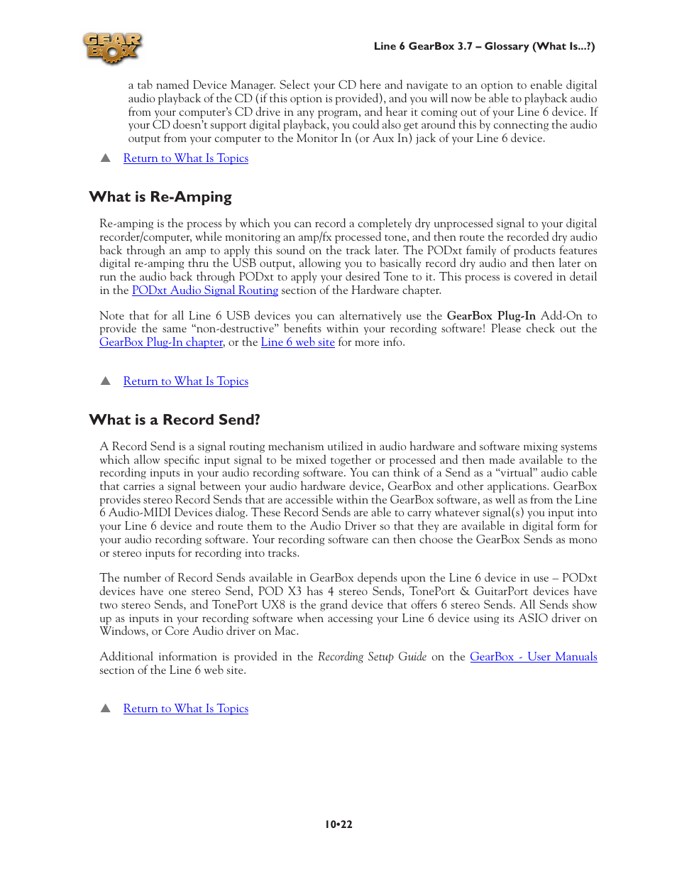 What is re-amping •22 what is a record send? •22, What is re-amping, What is a record send | Line 6 3.7 User Manual | Page 206 / 223