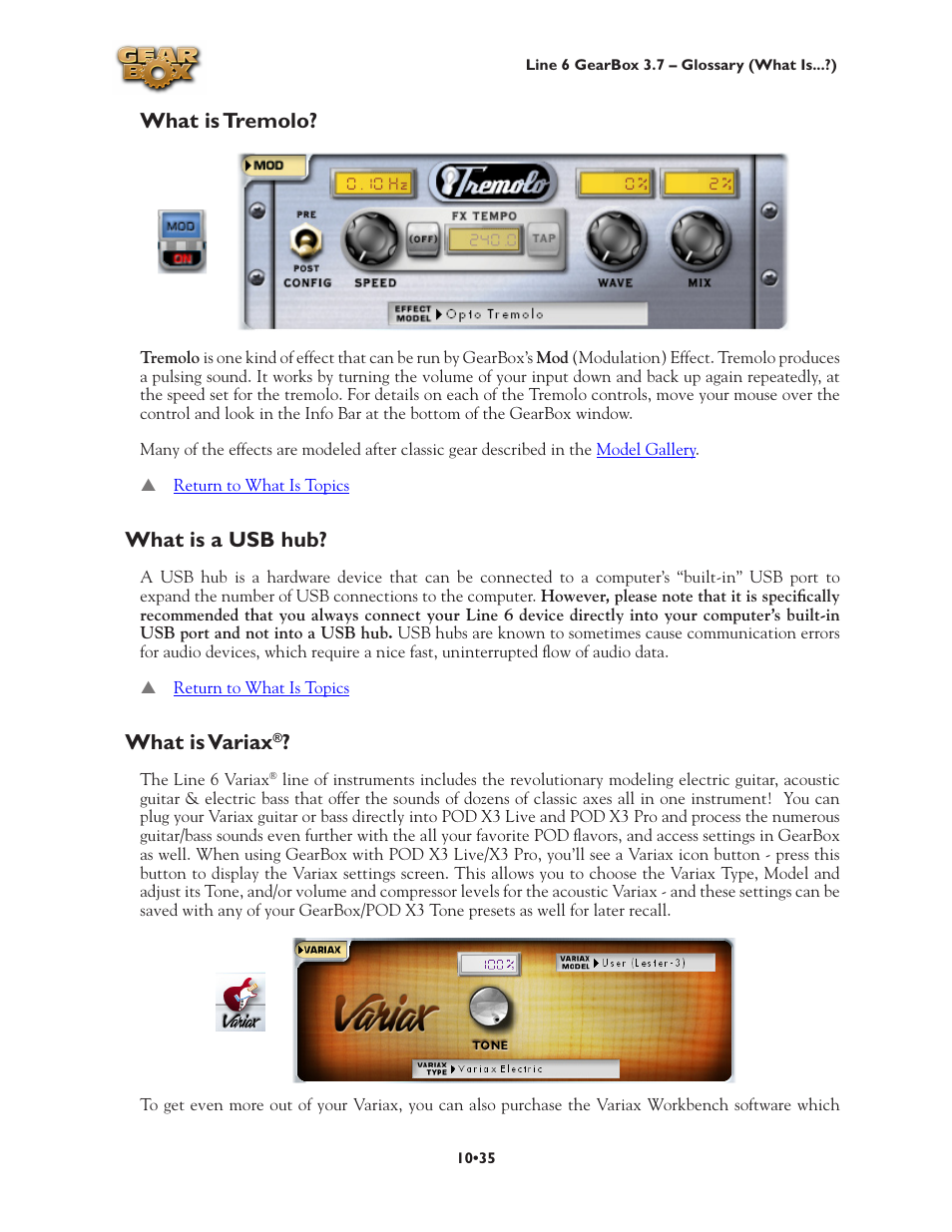 What is a usb hub? •35 what is variax, What is tremolo, What is a usb hub | What is variax | Line 6 3.7 User Manual | Page 219 / 223