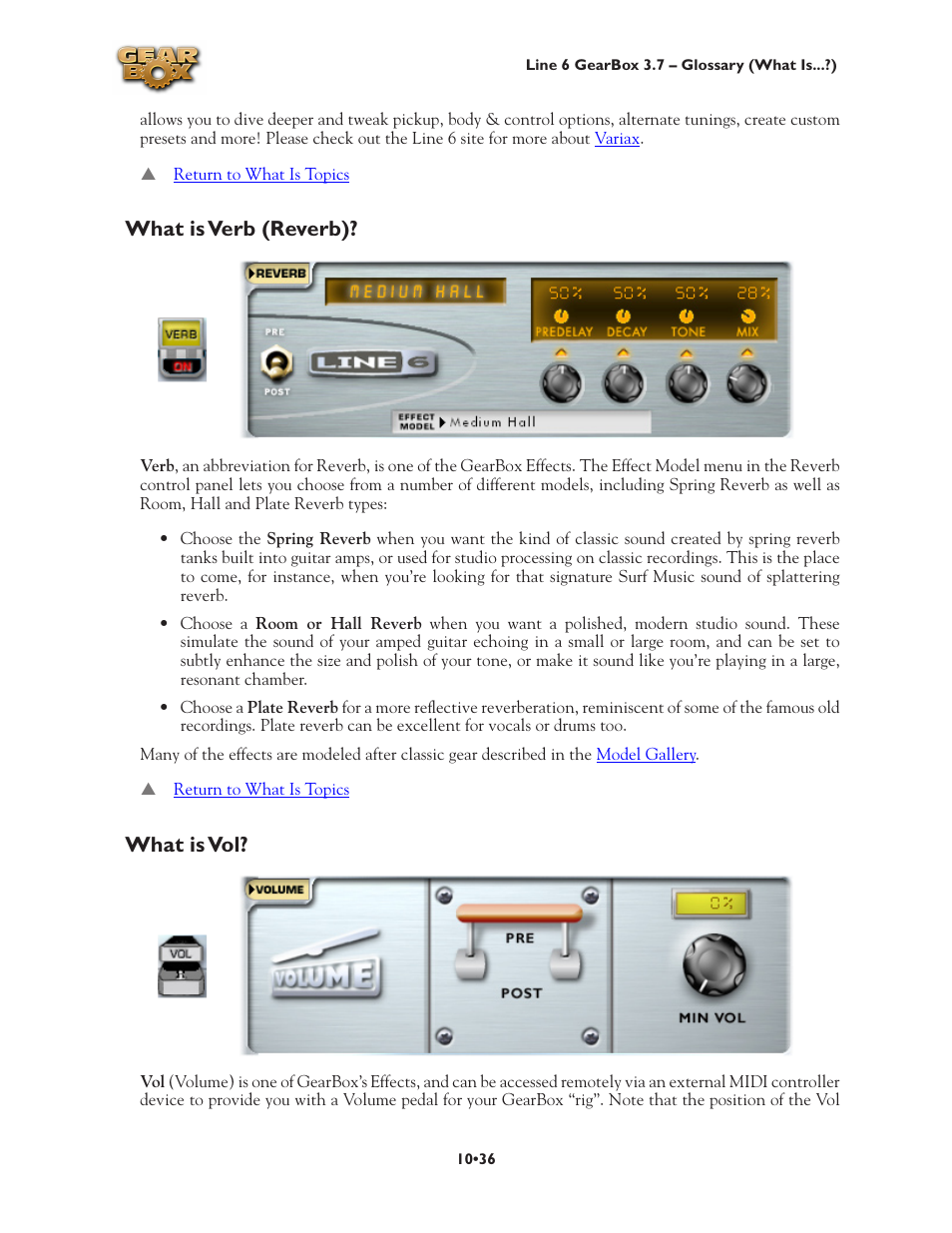 What is verb (reverb)? •36 what is vol? •36, What is verb (reverb), What is vol | Line 6 3.7 User Manual | Page 220 / 223