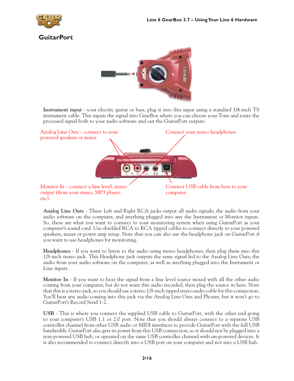 Guitarport, Guitar, Port | Guitarport •16 | Line 6 3.7 User Manual | Page 23 / 223