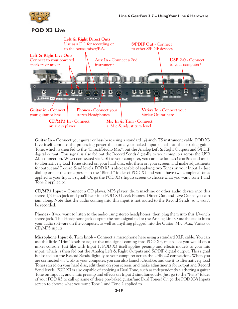 Pod x3 live, Pod x3, Live | Pod x3 live •19, Pod x3 live pod x3 pro | Line 6 3.7 User Manual | Page 26 / 223