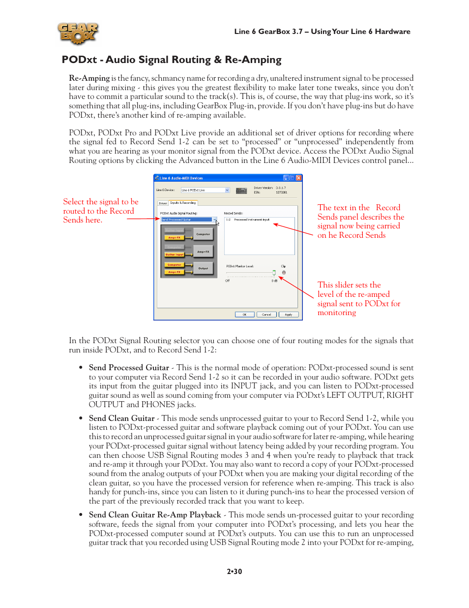 Podxt - audio signal routing & re-amping, Podxt - audio signal routing & re-amping •30, Here | Line 6 3.7 User Manual | Page 37 / 223