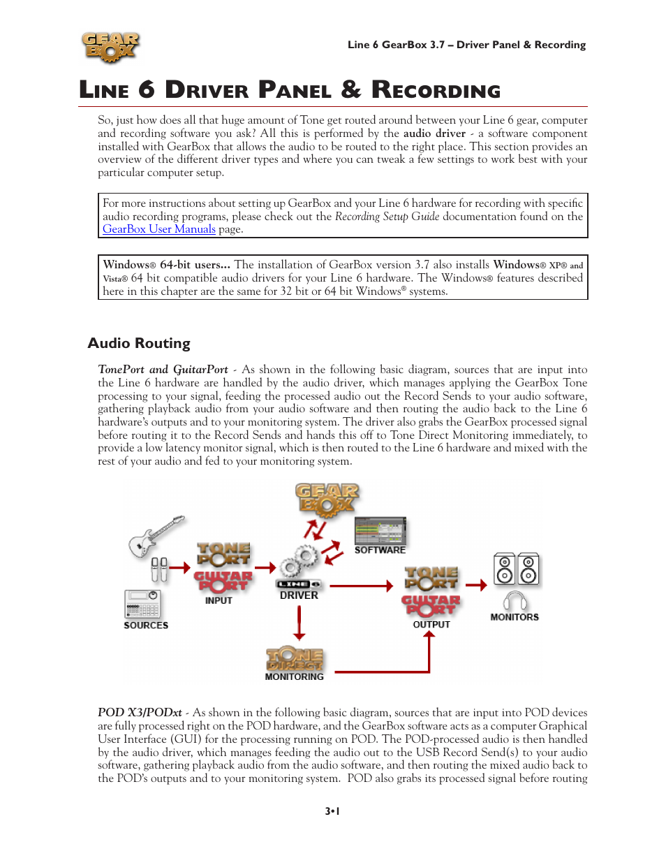 Line 6 driver panel & recording, Audio routing, Line 6 driver panel & recording •1 | Audio routing •1, River, Anel, Ecording | Line 6 3.7 User Manual | Page 45 / 223