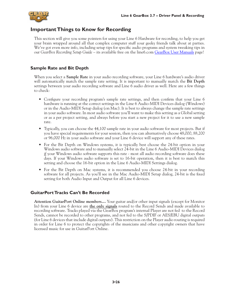 Important things to know for recording, Important things to know for recording •26 | Line 6 3.7 User Manual | Page 70 / 223