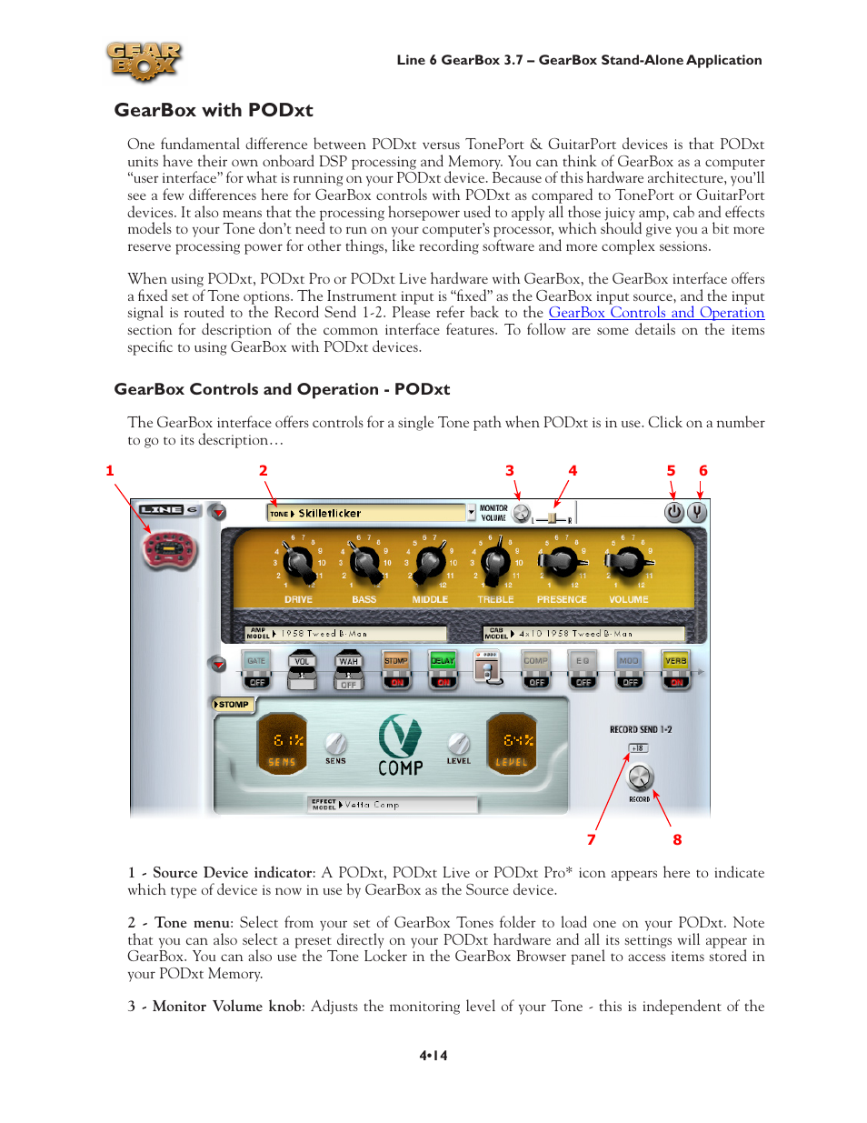 Gearbox with podxt, Gearbox with podxt •14, Sure to check out the | Line 6 3.7 User Manual | Page 84 / 223