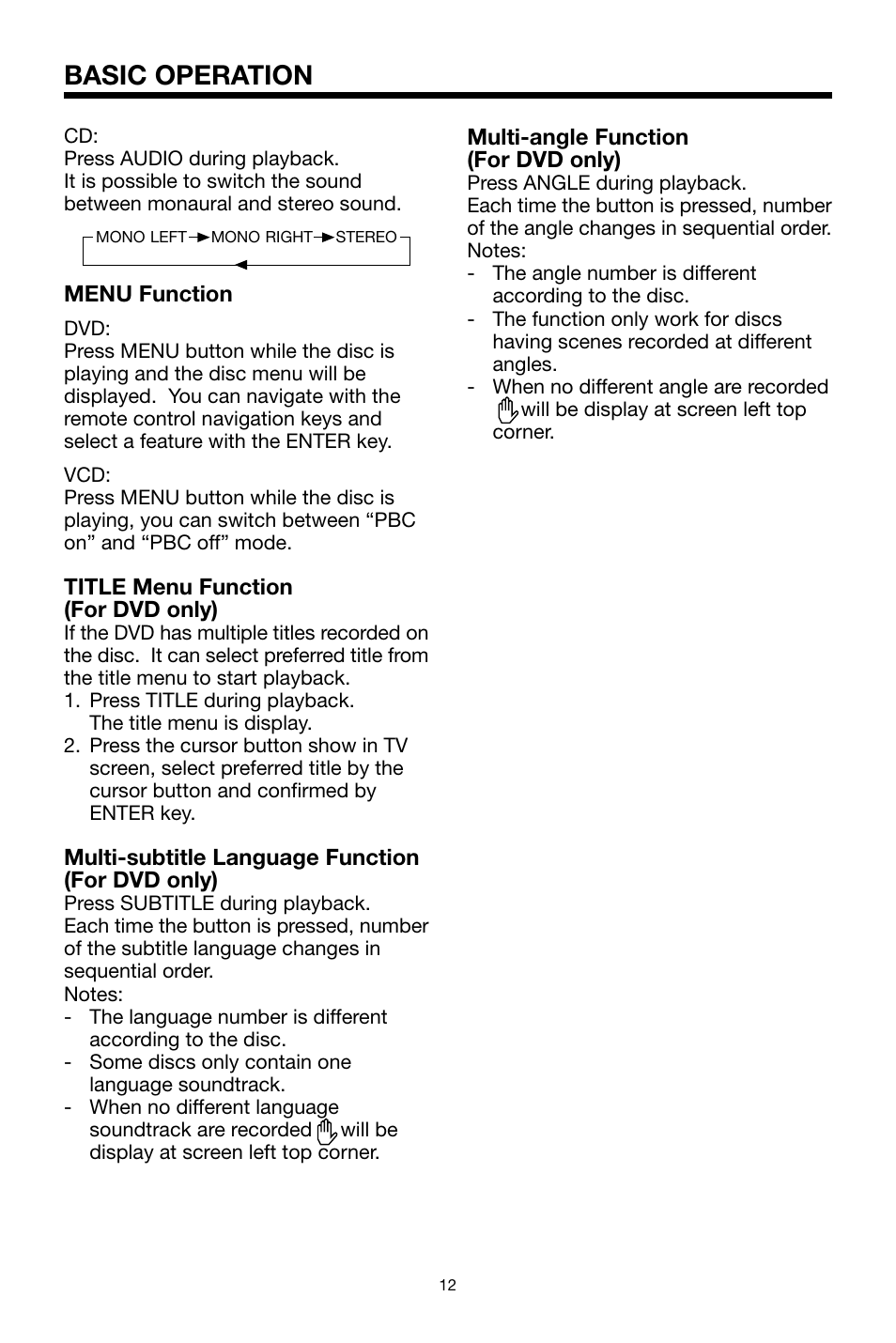 Basic operation | Legacy Car Audio LDVD35 User Manual | Page 12 / 20