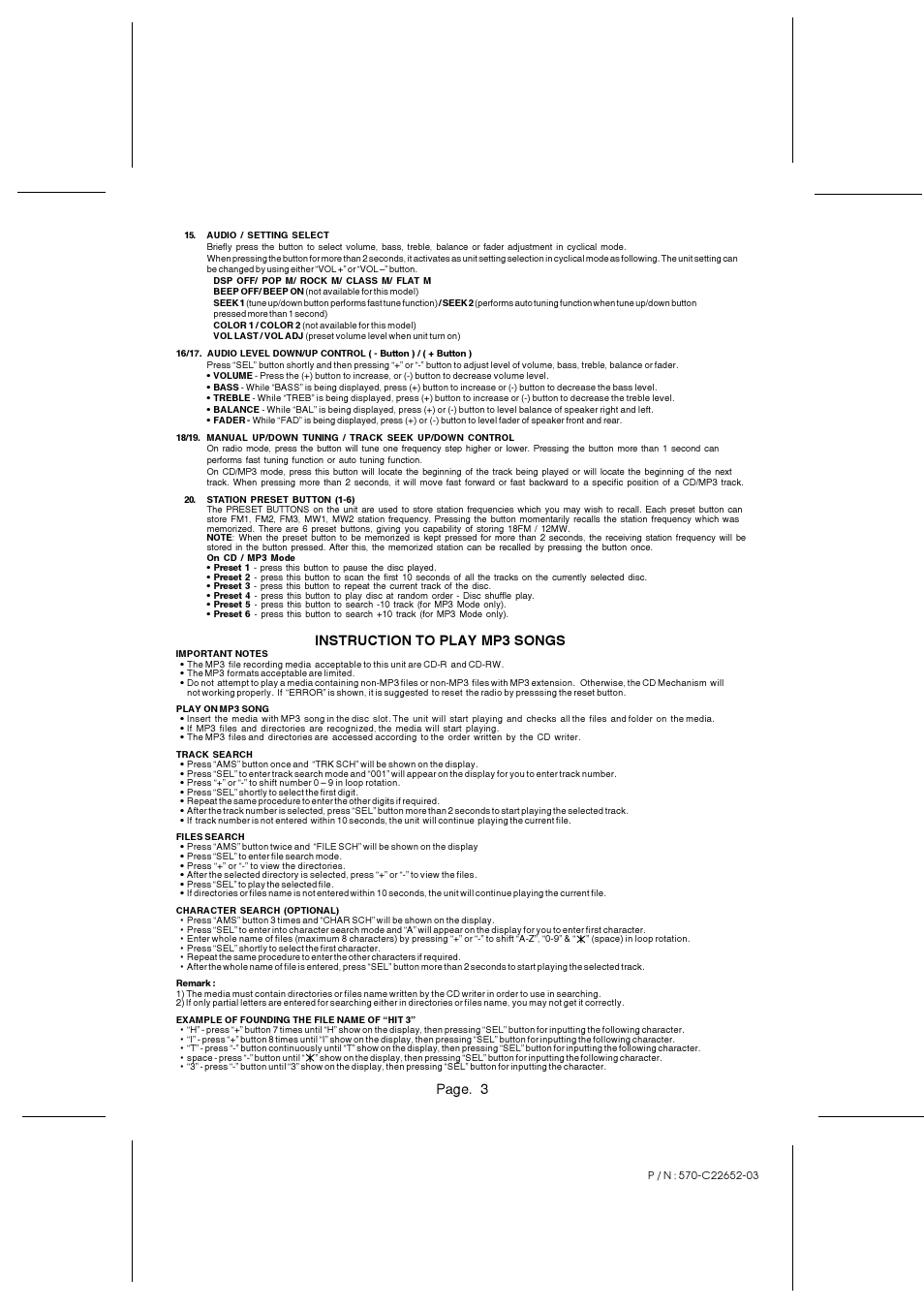 Page. 3, Instruction to play mp3 songs | Legacy Car Audio LCD95MP3 User Manual | Page 3 / 4