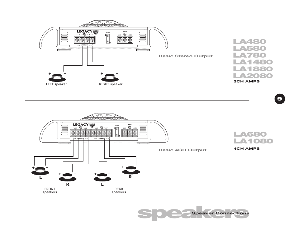 Speakers, Lr r l | Legacy Car Audio LA580 User Manual | Page 11 / 14