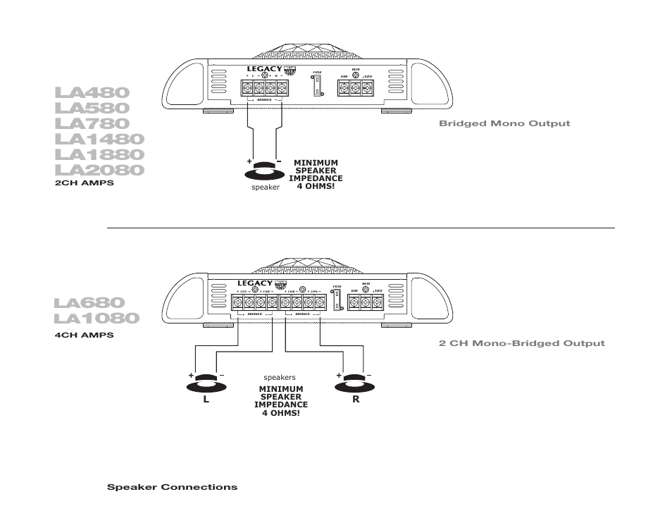 Minimum speaker impedance 4 ohms | Legacy Car Audio LA580 User Manual | Page 12 / 14