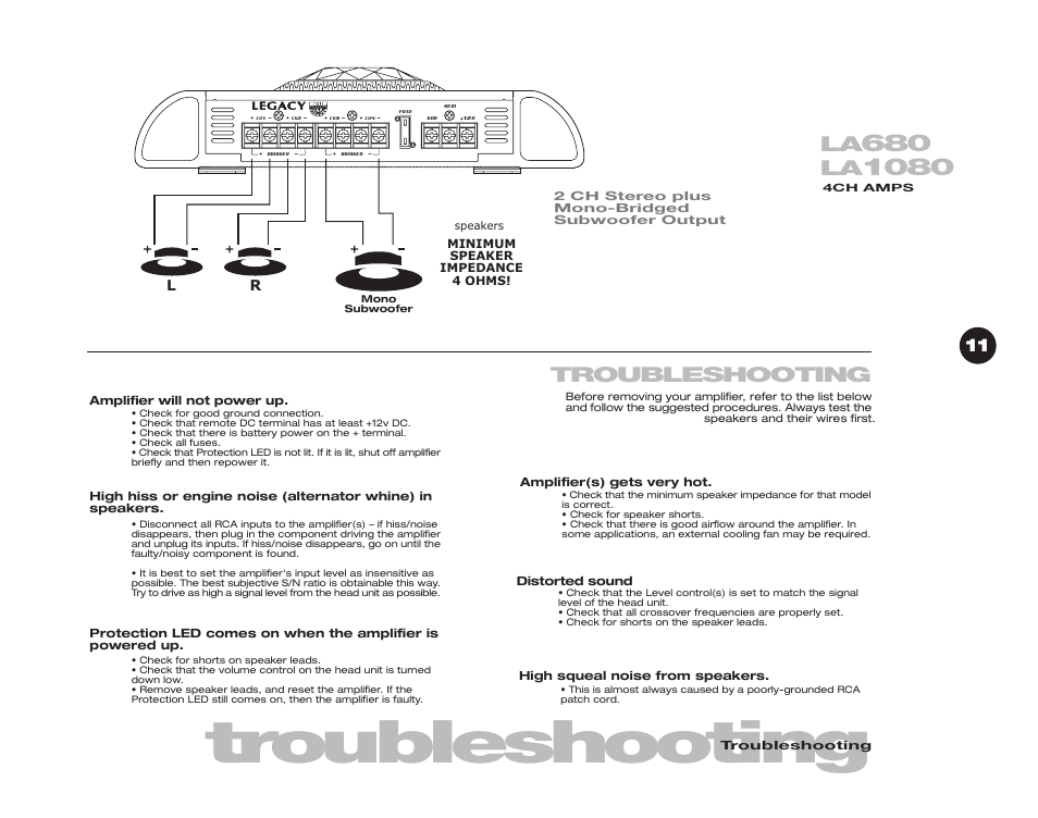 Troubleshooting | Legacy Car Audio LA580 User Manual | Page 13 / 14