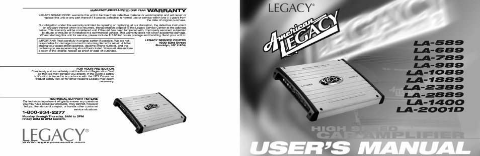 Legacy Car Audio LA-789 User Manual | 14 pages