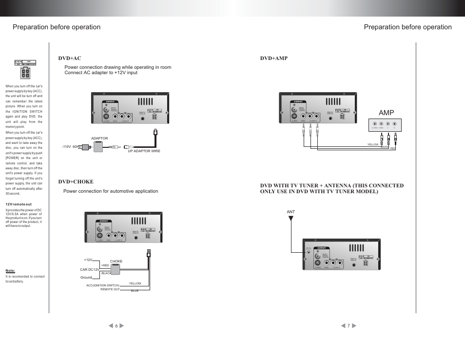 Preparation before operation, Dvd+amp dvd+ac, Dvd+choke | Legacy Car Audio LDVD52 User Manual | Page 6 / 16