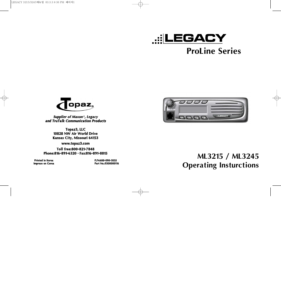 Legacy Car Audio PRO LINE ML3215 User Manual | 20 pages