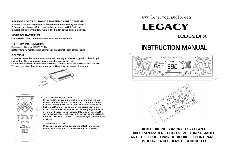 Legacy Car Audio LCD89DFX User Manual | 6 pages