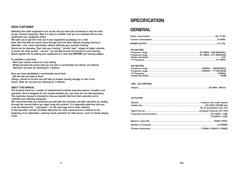 Specification, General | Legacy Car Audio LCD89DFX User Manual | Page 2 / 6