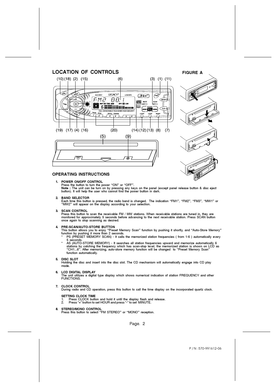 Location of controls | Legacy Car Audio LCD97DFX User Manual | Page 2 / 4