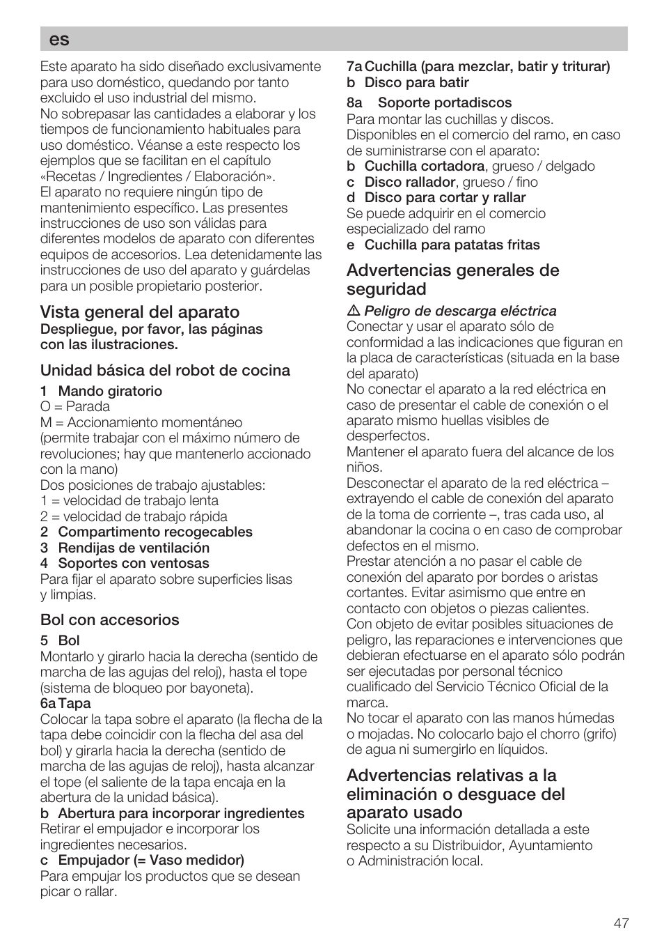 Vista general del aparato, Advertencias generales de seguridad | Bosch MCM 2006 User Manual | Page 49 / 95