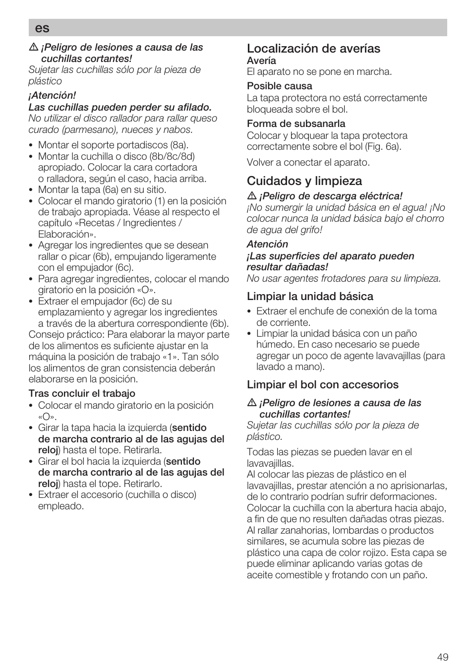 Localización de averías, Cuidados y limpieza | Bosch MCM 2006 User Manual | Page 51 / 95