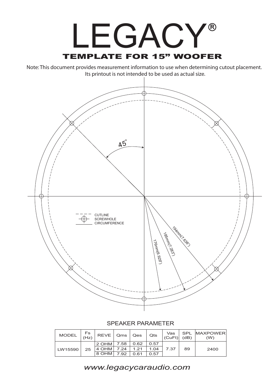 Legacy Car Audio LW15590 User Manual | 1 page