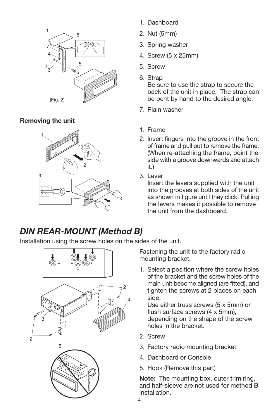 Din rear-mount (method b) | Legacy Car Audio Car CD Player User Manual | Page 4 / 13