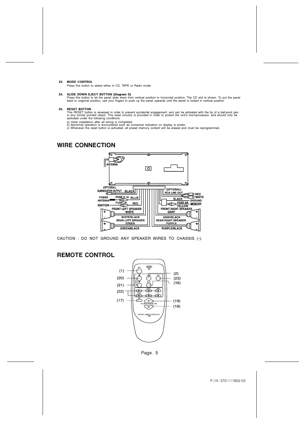 Wire connection, Remote control | Legacy Car Audio LCDCS92 User Manual | Page 5 / 6