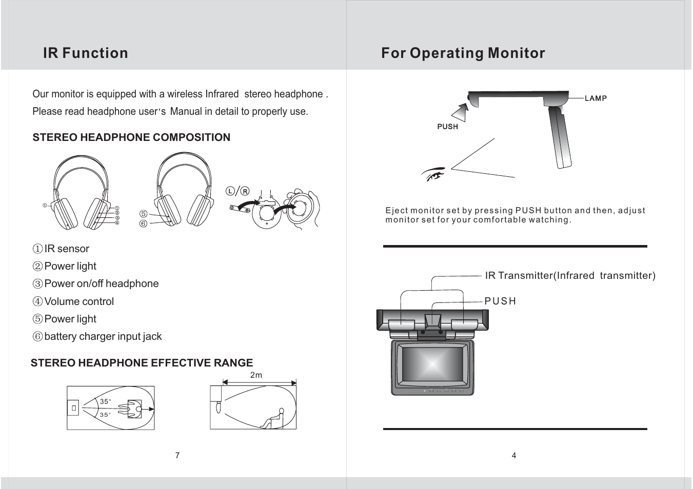 For operating monitor, Ir function | Legacy Car Audio LSWR72IR User Manual | Page 5 / 6