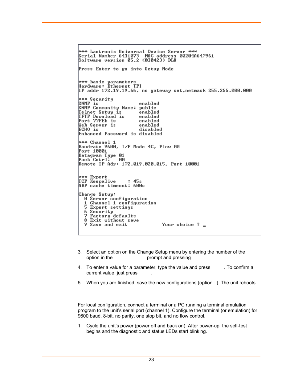 Using the serial port, Figure 5-2. setup mode | Lantronix UDS100 User Manual | Page 23 / 78