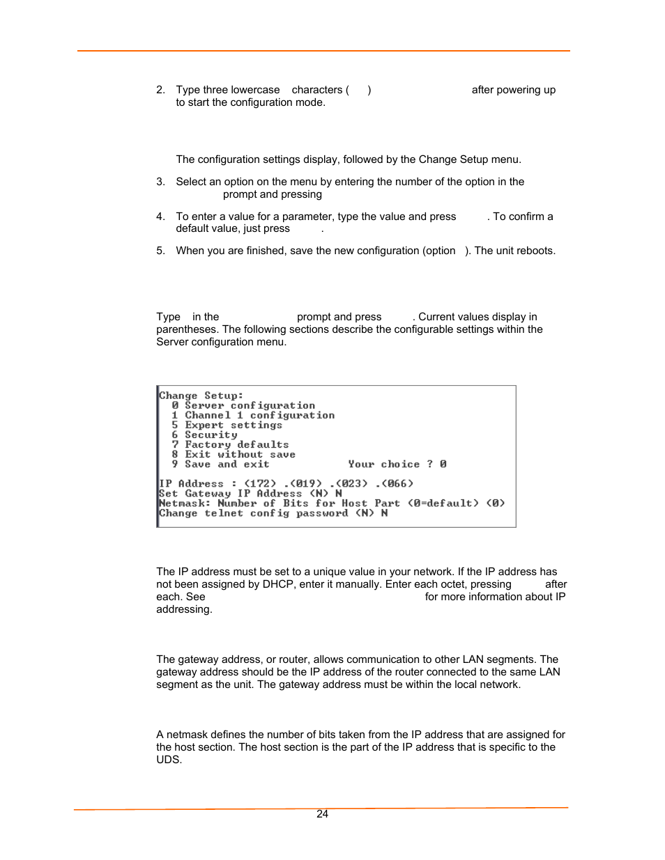 Server configuration (network configuration), Ip address, Set gateway ip address | Netmask, Figure 5-3. network configuration | Lantronix UDS100 User Manual | Page 24 / 78