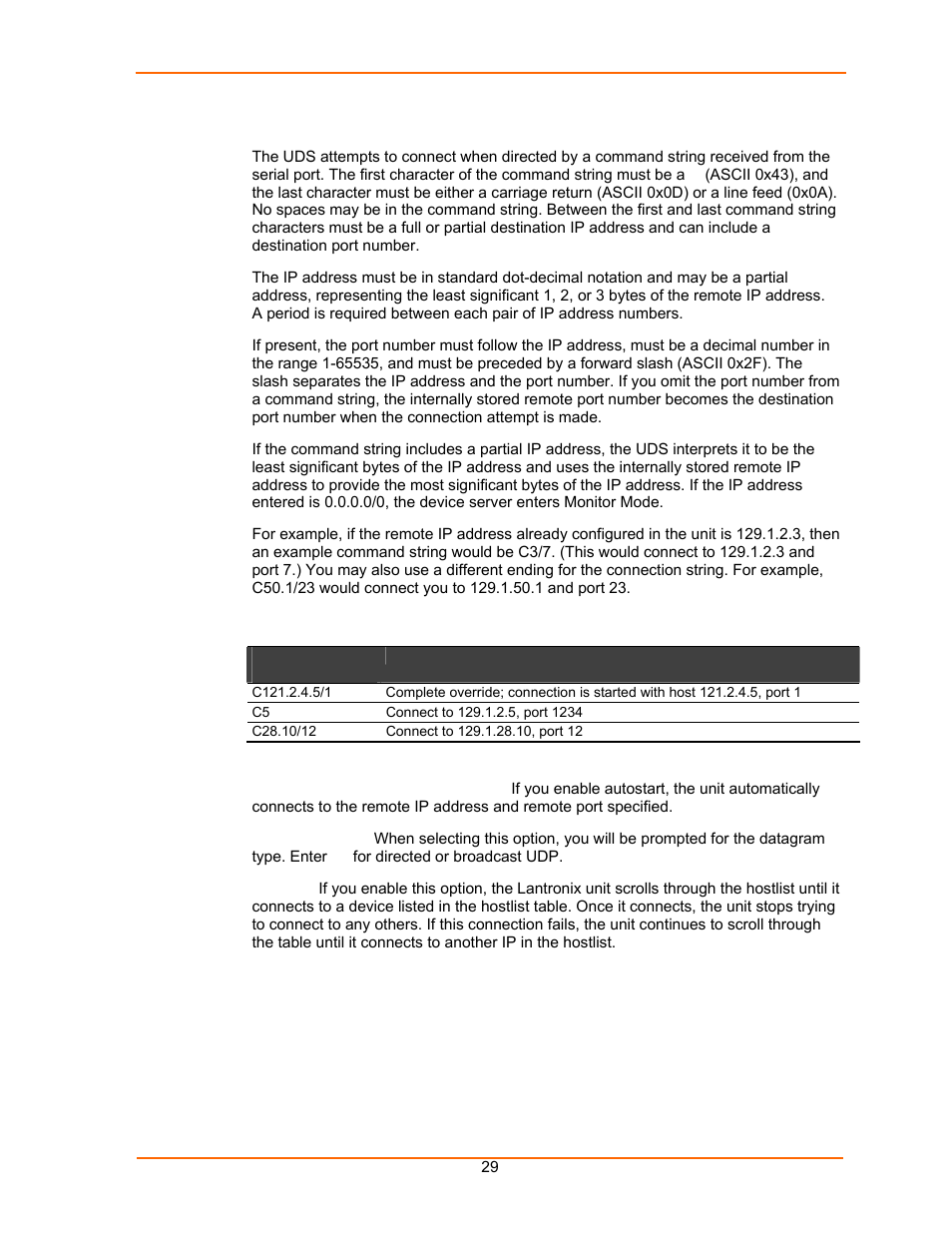 Manual connection, Table 5-7. manual connection address example | Lantronix UDS100 User Manual | Page 29 / 78