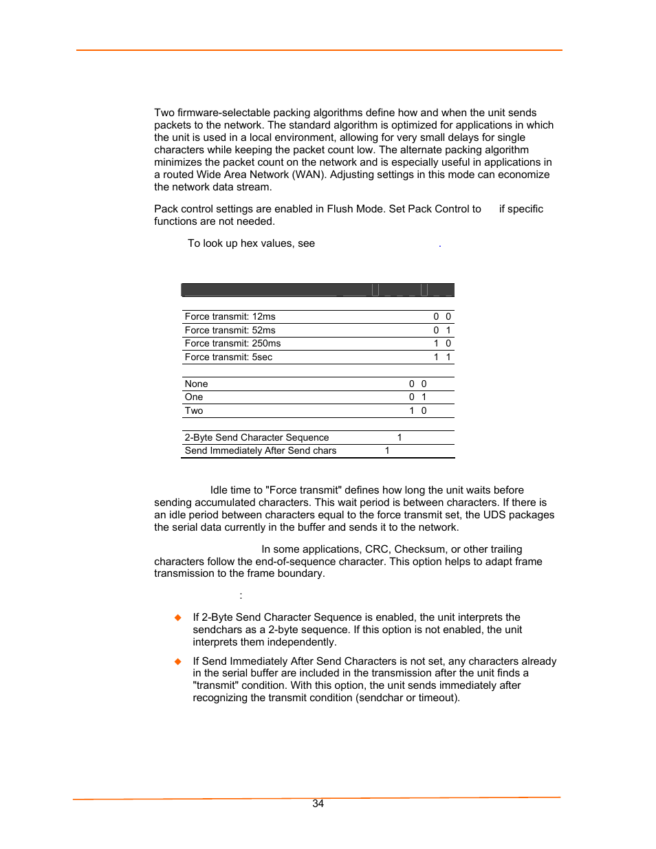 Pack control, Table 5-11. pack control options | Lantronix UDS100 User Manual | Page 34 / 78