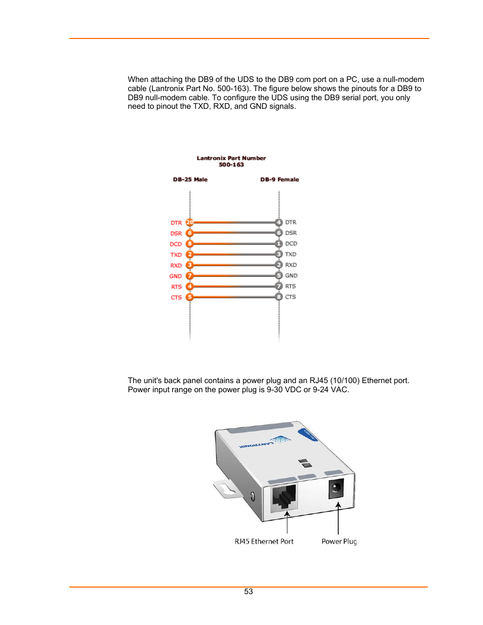 Null-modem cable, Network port, Figure 9-5. network interface | Lantronix UDS100 User Manual | Page 53 / 78