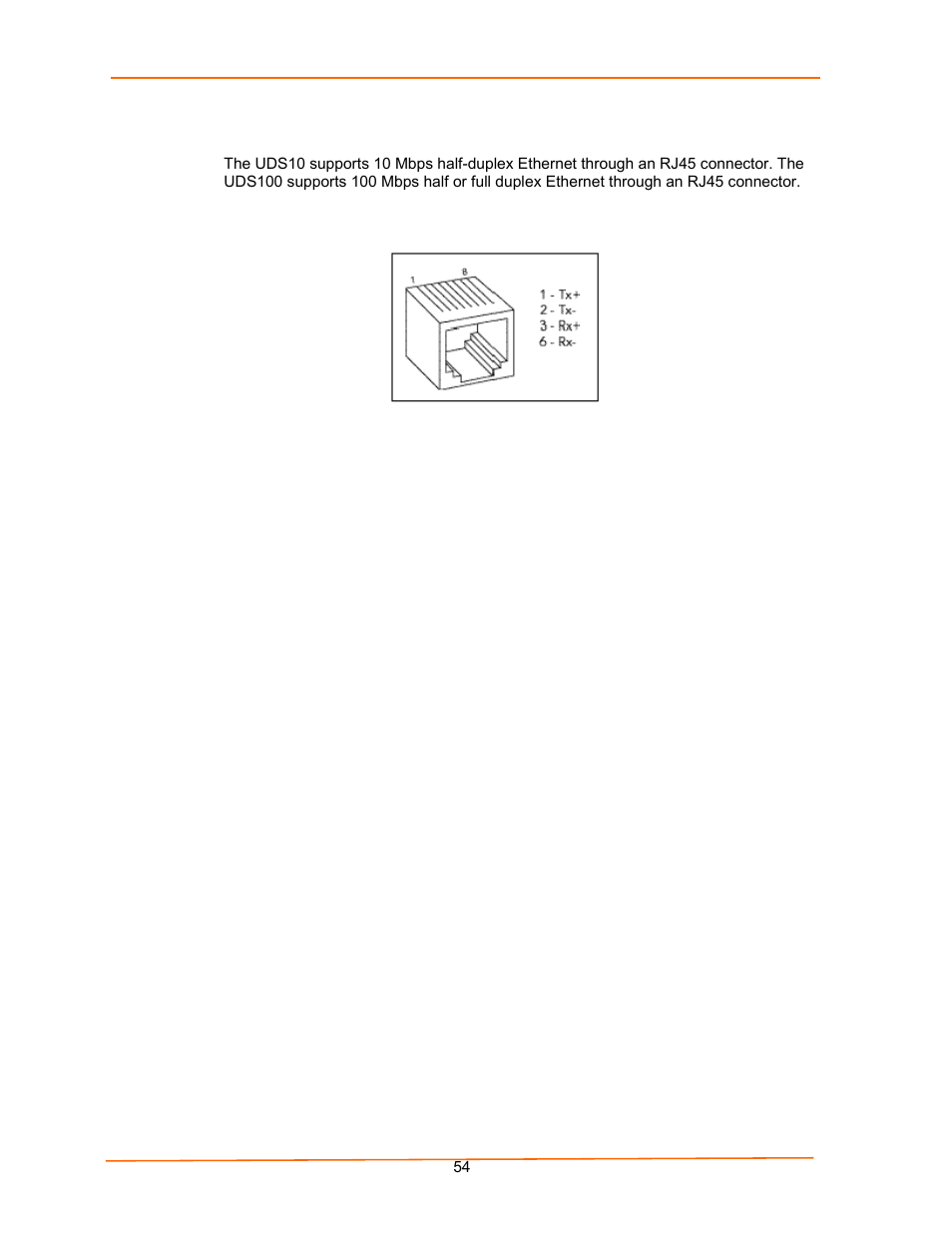 Ethernet connector pinouts, Figure 9-6. rj45 ethernet connector | Lantronix UDS100 User Manual | Page 54 / 78