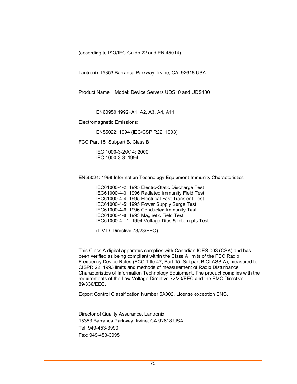 Declaration of conformity | Lantronix UDS100 User Manual | Page 75 / 78