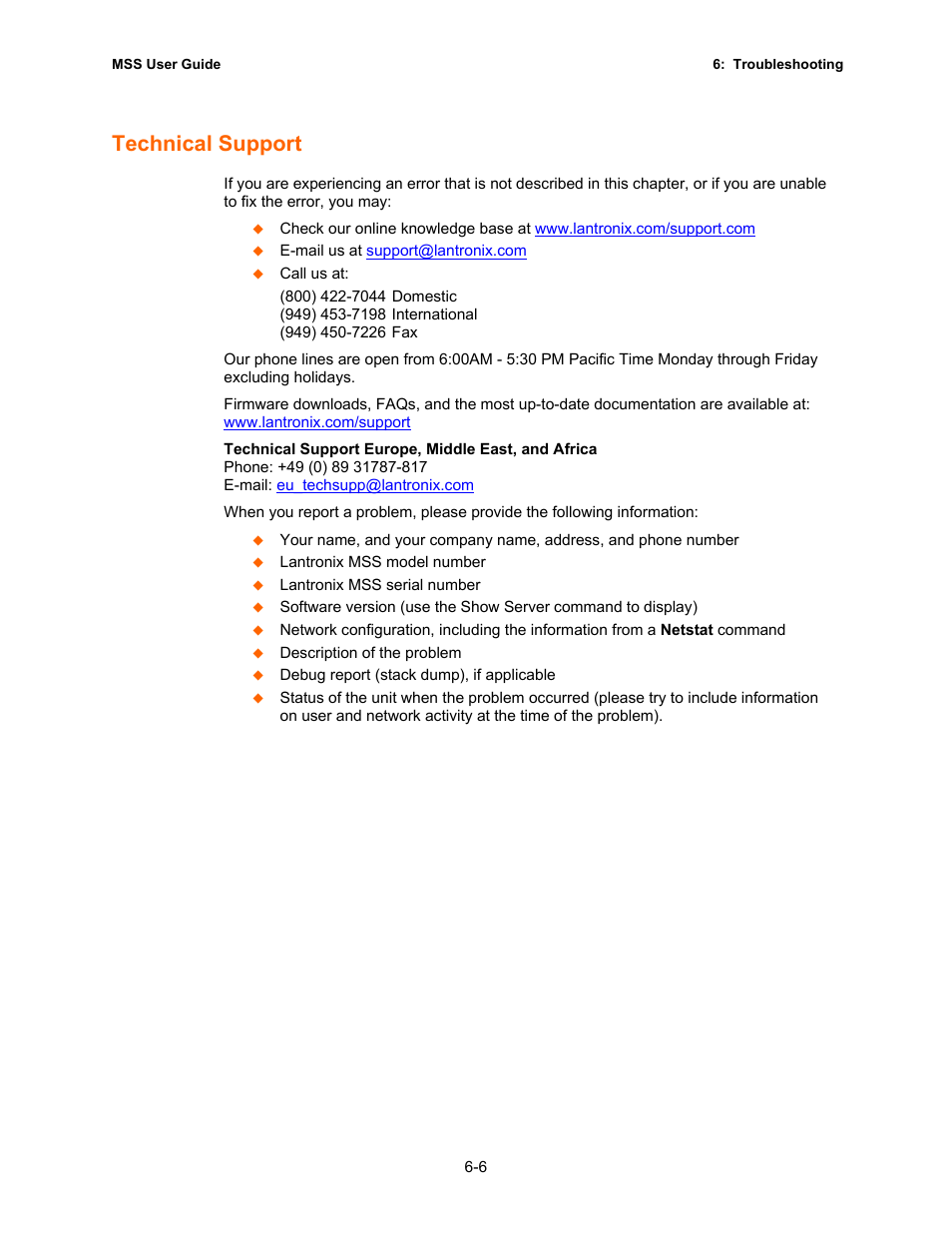 Technical support | Lantronix Hub User Manual | Page 71 / 81