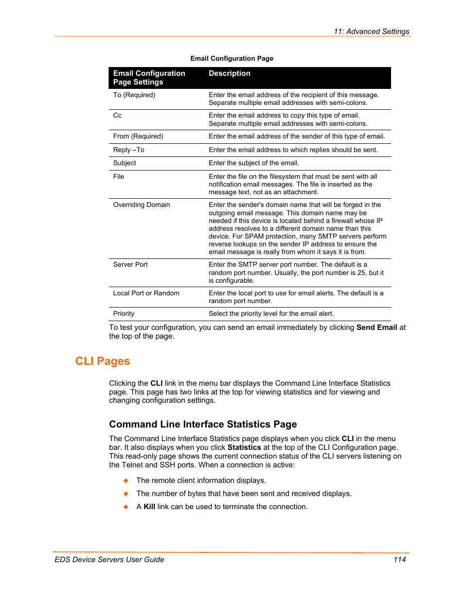 Cli pages, Command line interface statistics page | Lantronix Data Center-Grade Evolution Device Server EDS32PR User Manual | Page 114 / 158