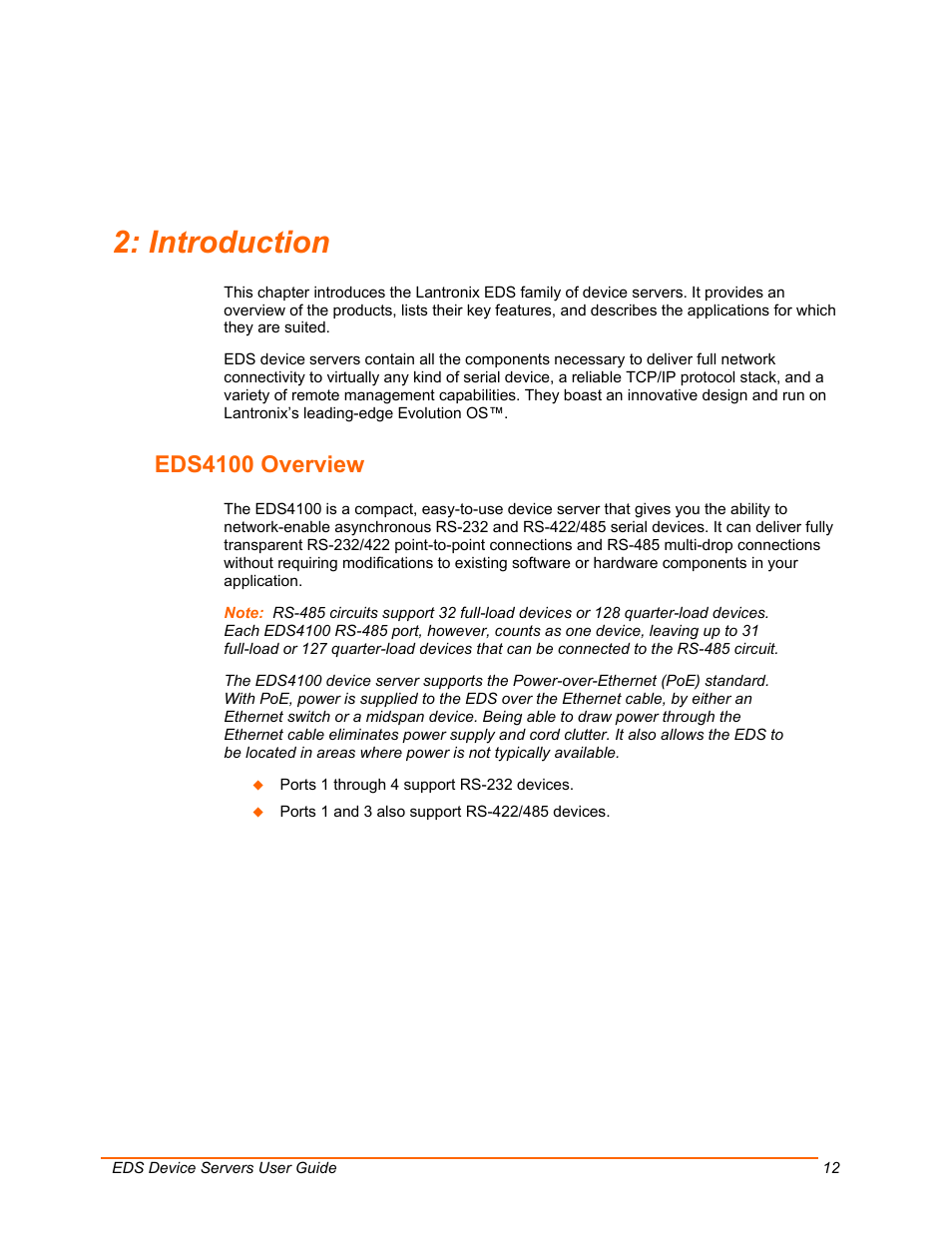 Introduction, Eds4100 overview | Lantronix Data Center-Grade Evolution Device Server EDS32PR User Manual | Page 12 / 158