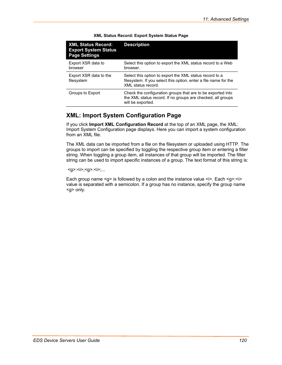 Xml: import system configuration page | Lantronix Data Center-Grade Evolution Device Server EDS32PR User Manual | Page 120 / 158