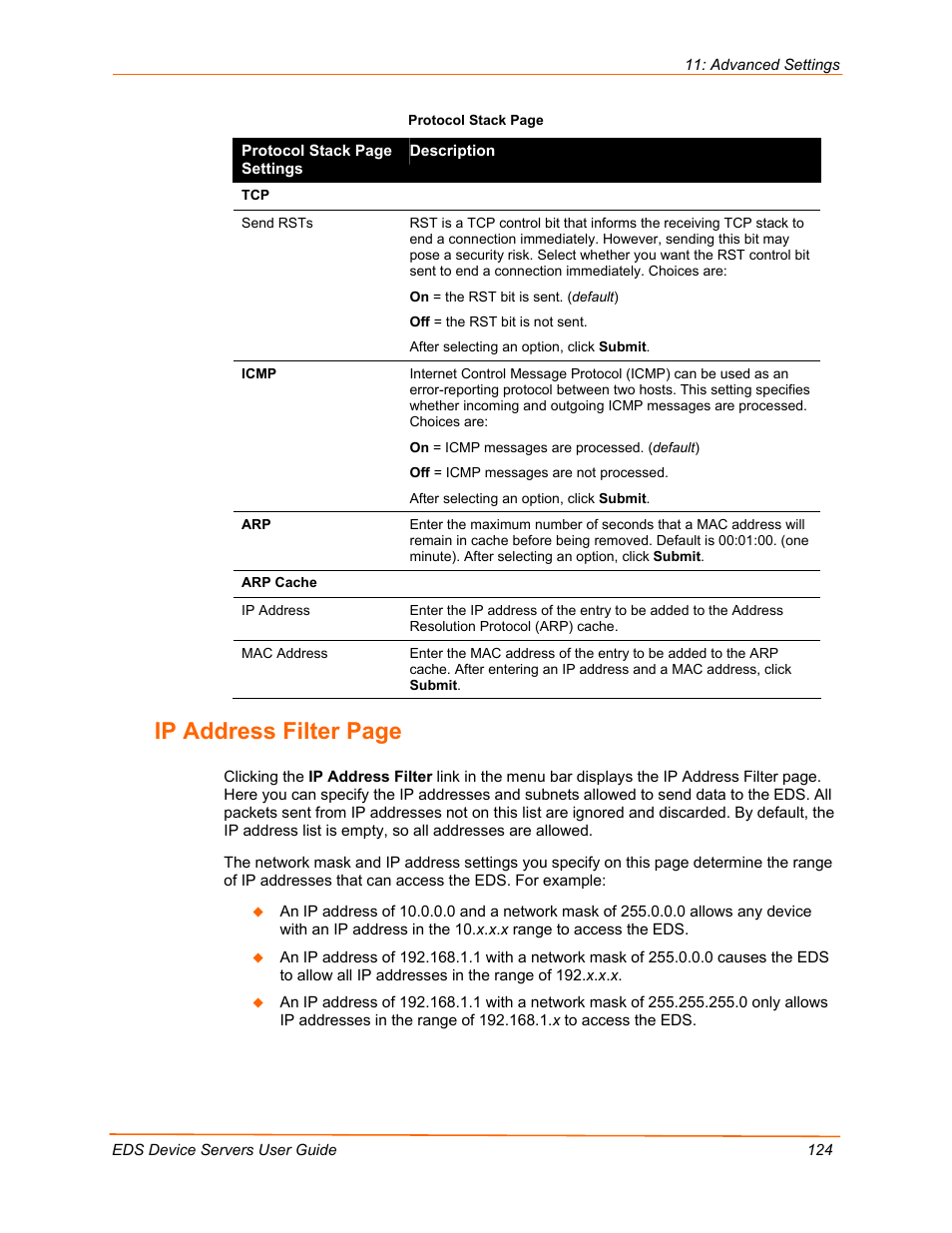 Ip address filter page | Lantronix Data Center-Grade Evolution Device Server EDS32PR User Manual | Page 124 / 158
