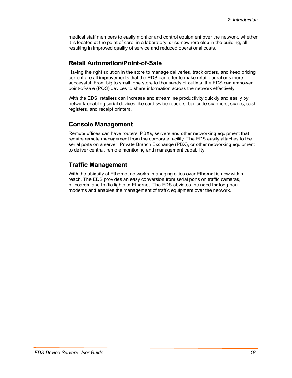 Retail automation/point-of-sale, Console management, Traffic management | Lantronix Data Center-Grade Evolution Device Server EDS32PR User Manual | Page 18 / 158